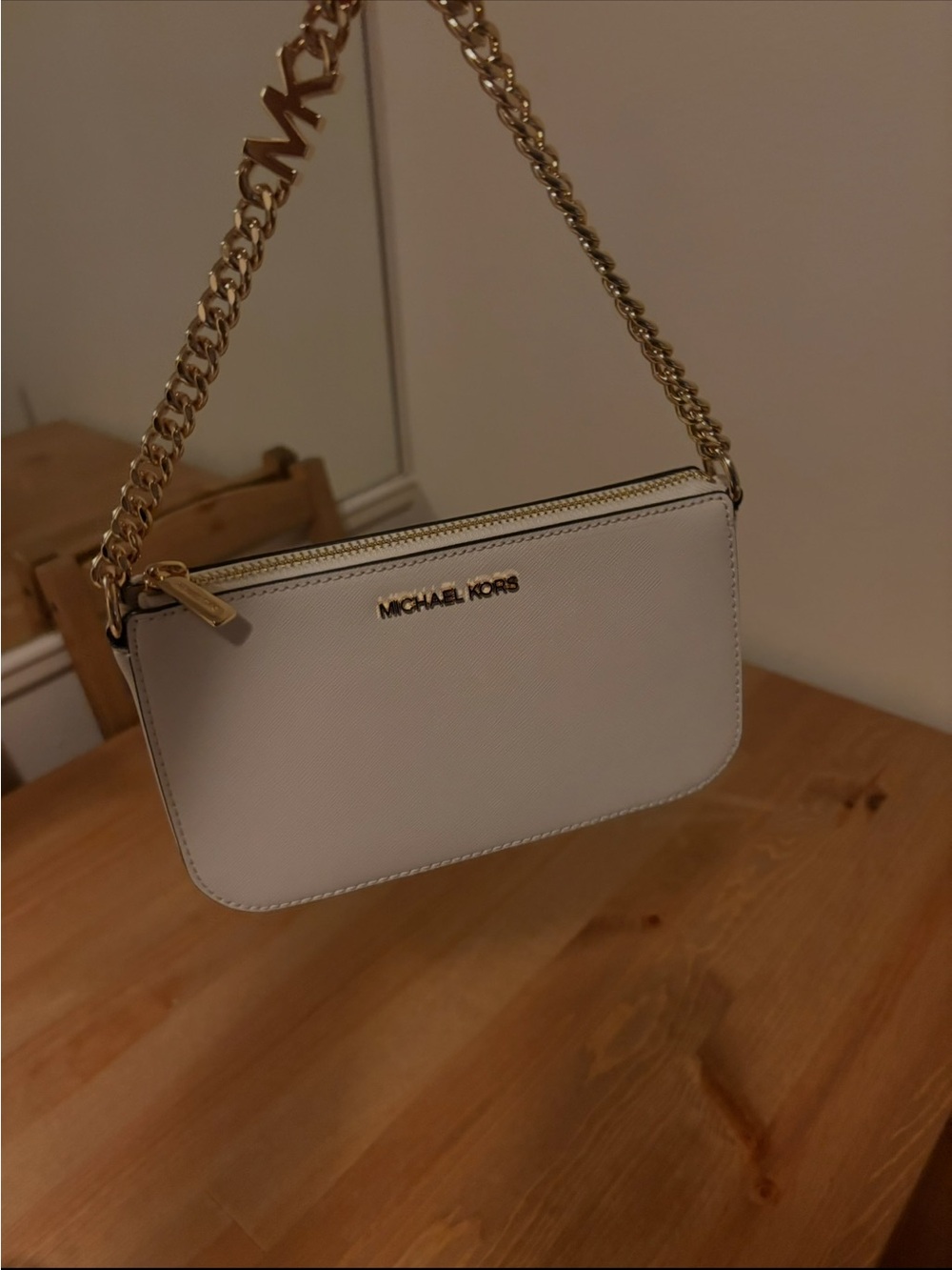 Michael Kors Cream Saffiano Mini Shoulder Bag with Gold Chain